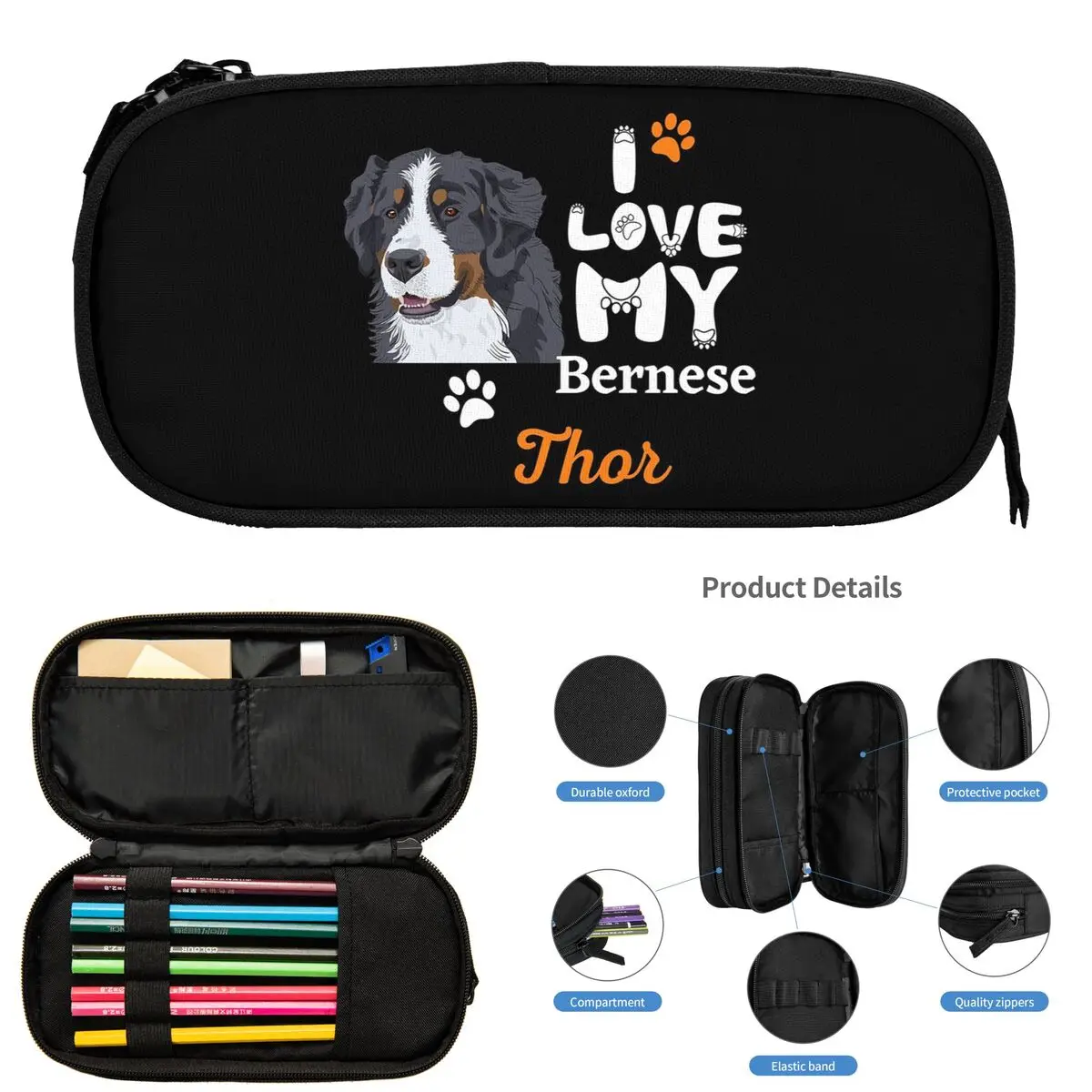 Berner Sennenhund, unverzichtbares Federmäppchen für Schüler, Schule, Stiftbox, Bleistiftbeutel, großes Fassungsvermögen, Aufbewahrung von Federmäppchen