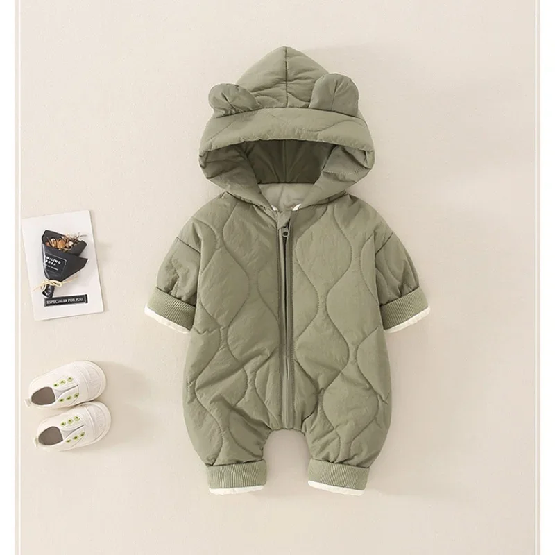Ropa de bebé recién nacido de 0 a 3 años, pelele acolchado grueso con orejas de oso y capucha, mono cálido de invierno de Color caramelo, prendas de vestir exteriores