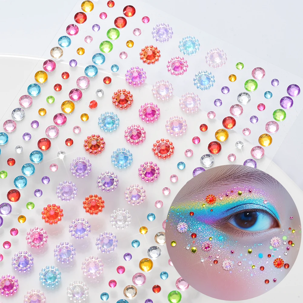 

3D Colorful Flower Rhinestone Face Gem Sticker Music Festival Stereo Face Makeup Tattoo Sticker for Eye Body Nail DIY Crafts Dec