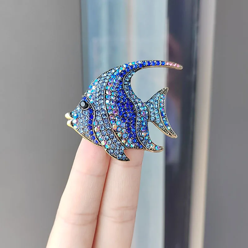 Fashion Full Rhinestone Tropical Fish Brooches For Women Unisex Multi Color Marine Animals Brooch Casual Party Accessories Gift