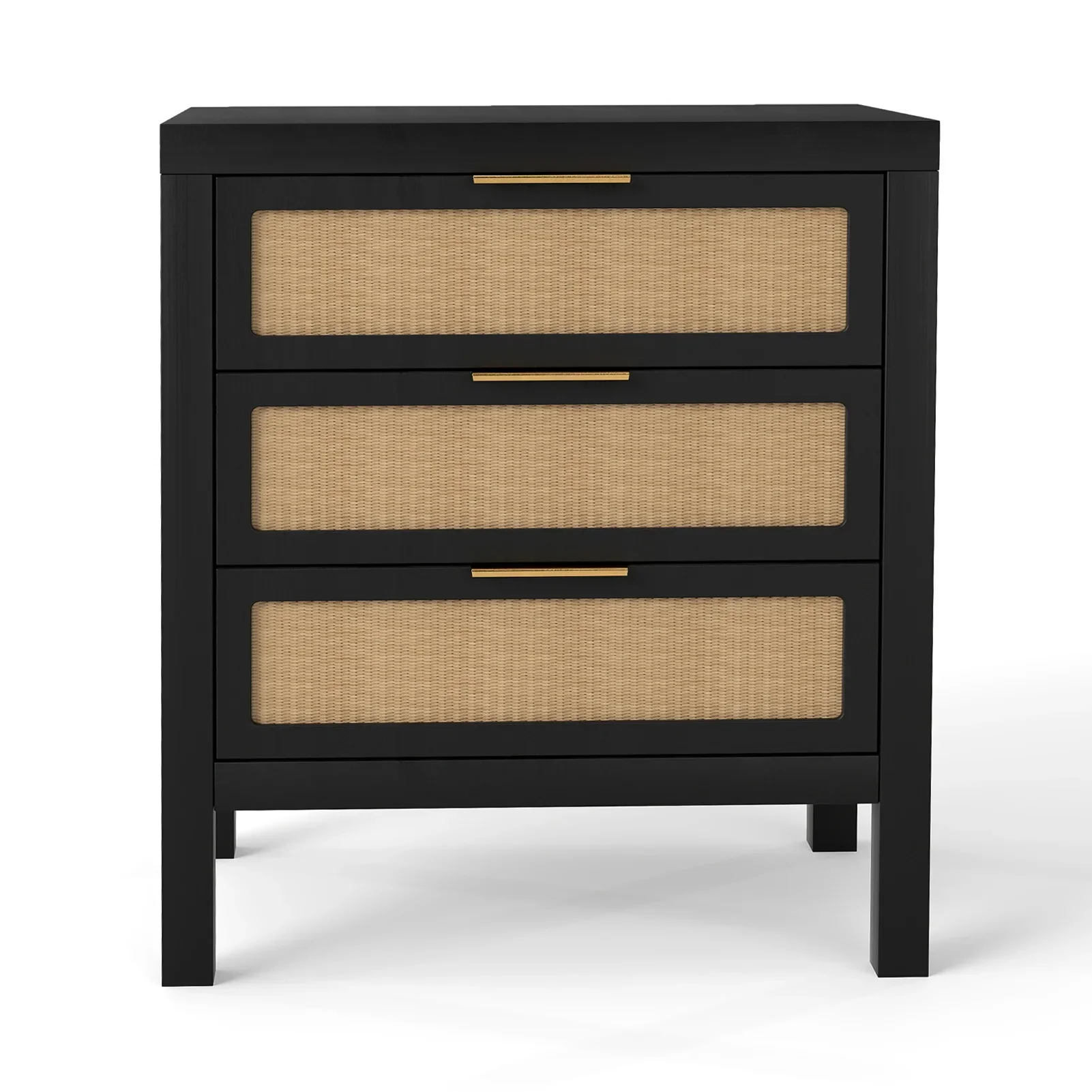 

Black 3-Layer Wooden Bedside Table, Large Capacity Drawer Design - Multifunctional Night Stand for Bedroom