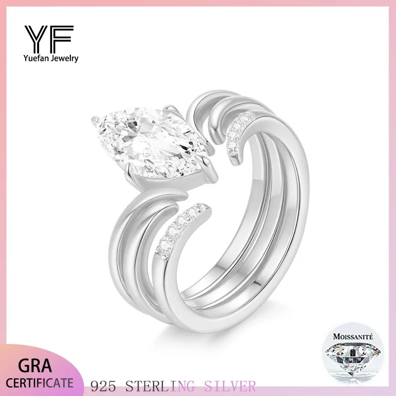 

S925 Silver horse eye 2CT Moissanite women's ring, D VVS 18K gold-plated women's engagement and wedding three-piece set ring