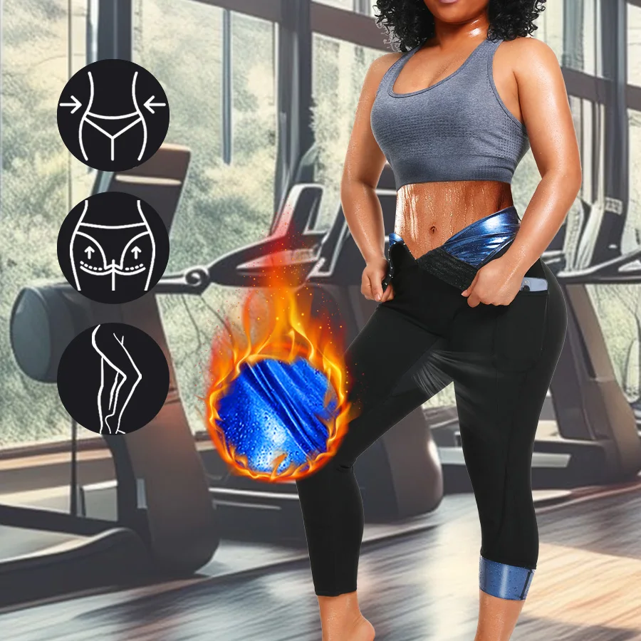 Sauna Sweat Pants for Women Weight Loss High Waist Compression Slimming Leggings Workout Hot Thermo with Pocket Waist Trainer