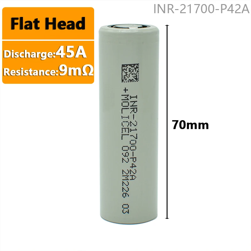 1 pc INR21700P42A 21700 Lithium Battery 4200mAh Lithium-ion Battery for Unmanned Devices Camera Flashlight 10C Discharge Rate