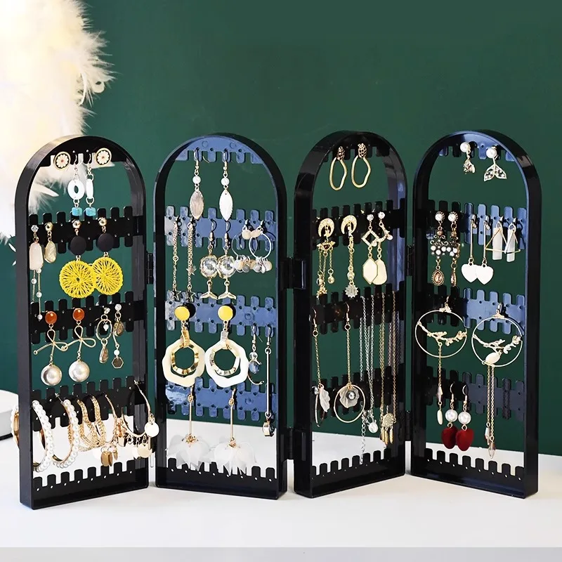 Jewelry Display Rack Necklaces Rings Plastic Folding Holder Large Capacity Bracelets Storage Hanger with Stud Earrings Holes