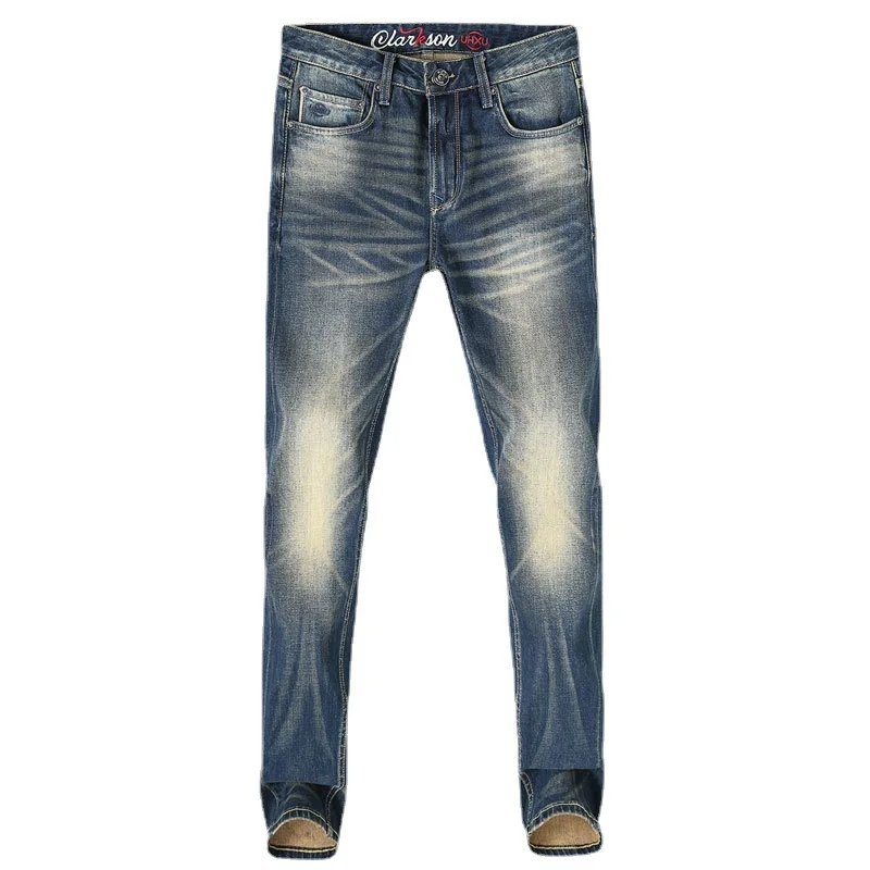 Italian Style Fashion Men Jeans High Quality Retro Blue Elastic Stretch Slim Fit Ripped Jeans Men Vintage Designer Denim Pants