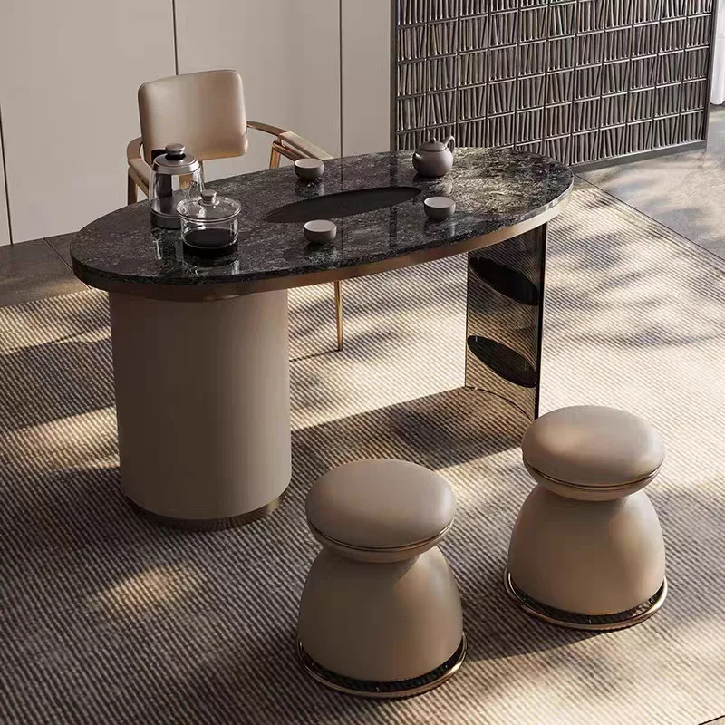 Italian light luxury stone slate acrylic wet tea table and chair villa home large study office kung fu tea table