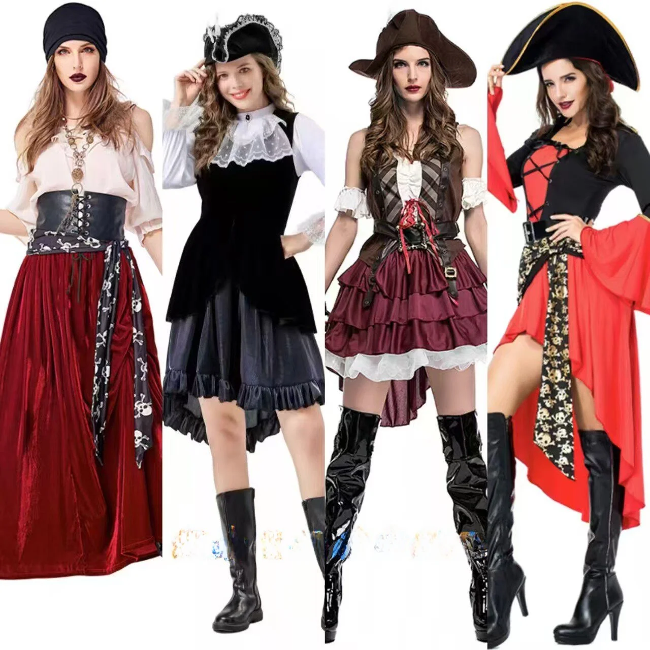Women's Pirate Costume Dress Halloween Performance Outfit plus Size Children's Clothing Polyester Material Traditional Chines...