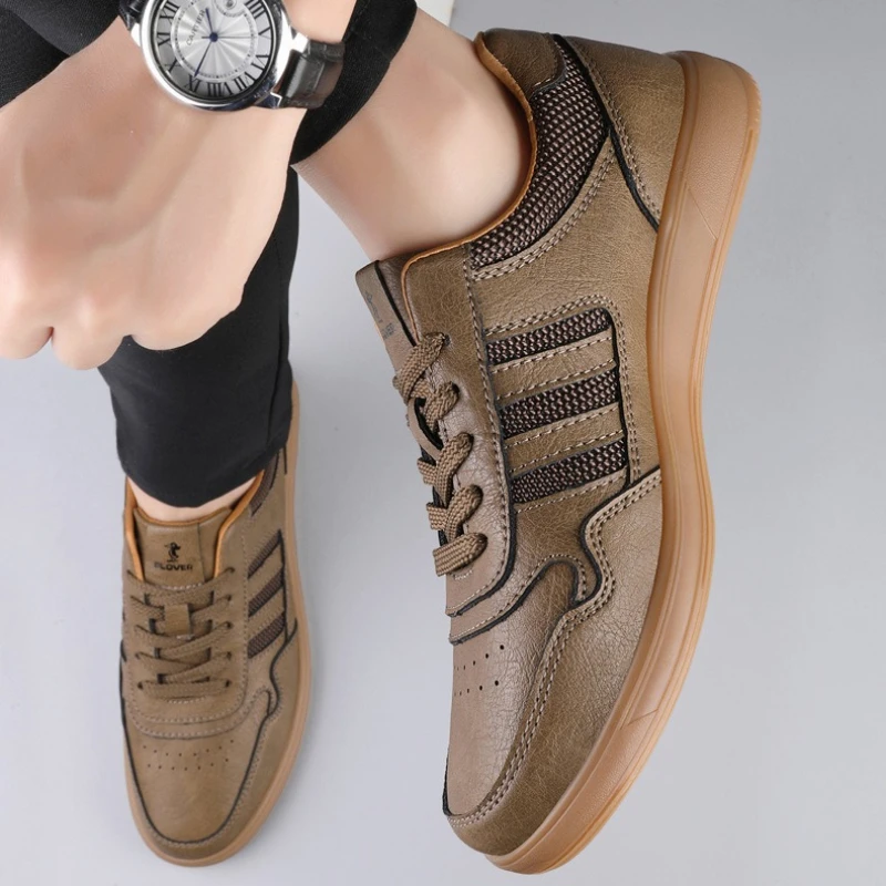 

Коричневые повседневные кроссовки в стиле ретро, мужские кожаные кроссовки высокого качества для скейтбординга, мужские кроссовки на плоской подошве, уличные нескользящие мужские спортивные туфли