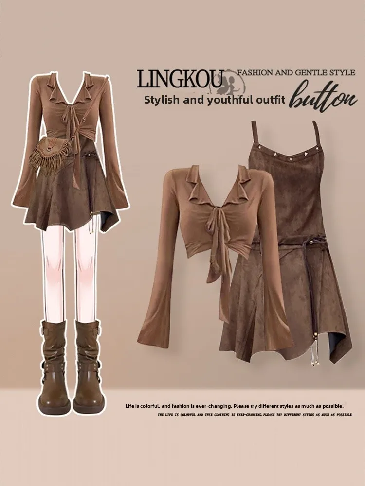 Ensemble deux pièces pour femmes, coupe cintrée, T-shirt ort, Vintage, sangle polyvalente, jupe Midi Dr, décontractée, confortable et respirante, été