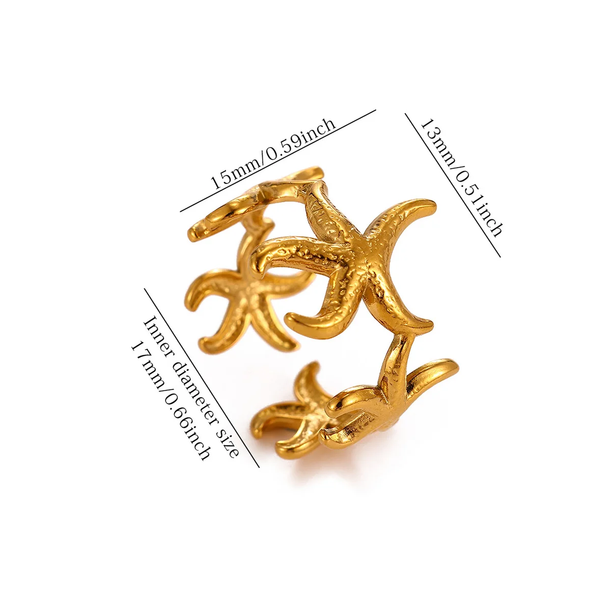 Vacation Ocean Wind Stainless Steel Starfish Rings for Women Gold Color Stackable Open Ring Summer Party Jewelry Gift