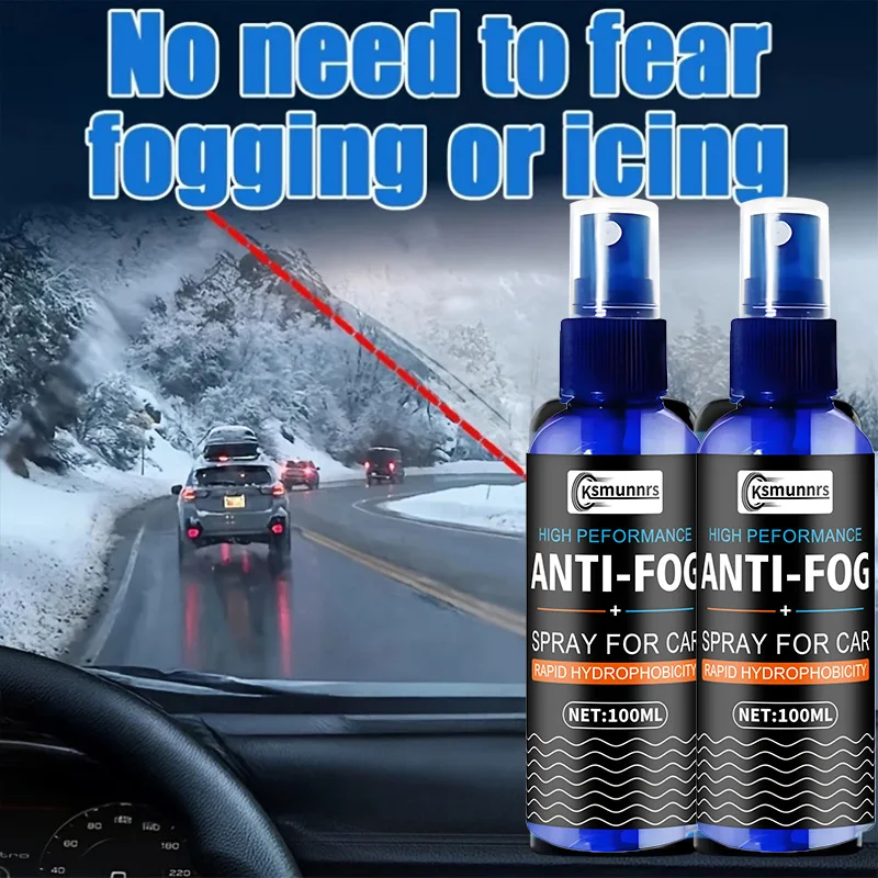 Anti-Freeze & Anti-Fog Spray 100ml- Winter Car Glass Defogger, Multi-Surface Safe, Easy Application, Residue-Free