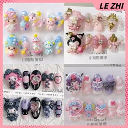 Kawaii 3D Doll Wearable Press On Nails Short Almond Hello Kitty Cinnamoroll Mymelody Kuromi Odpinane paznokcie wielokrotnego użytku z pełnym pokryciem