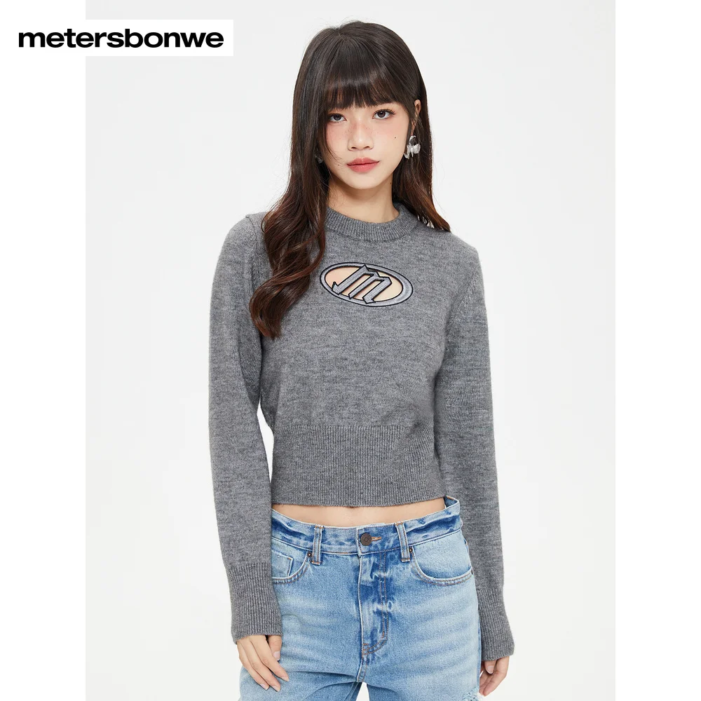 Metersbonwe-Women's Front Hollow Out Design Long-Sleeved Sweater Jumper Regular Fit Short Pullover Lively Youth Sexy Autumn