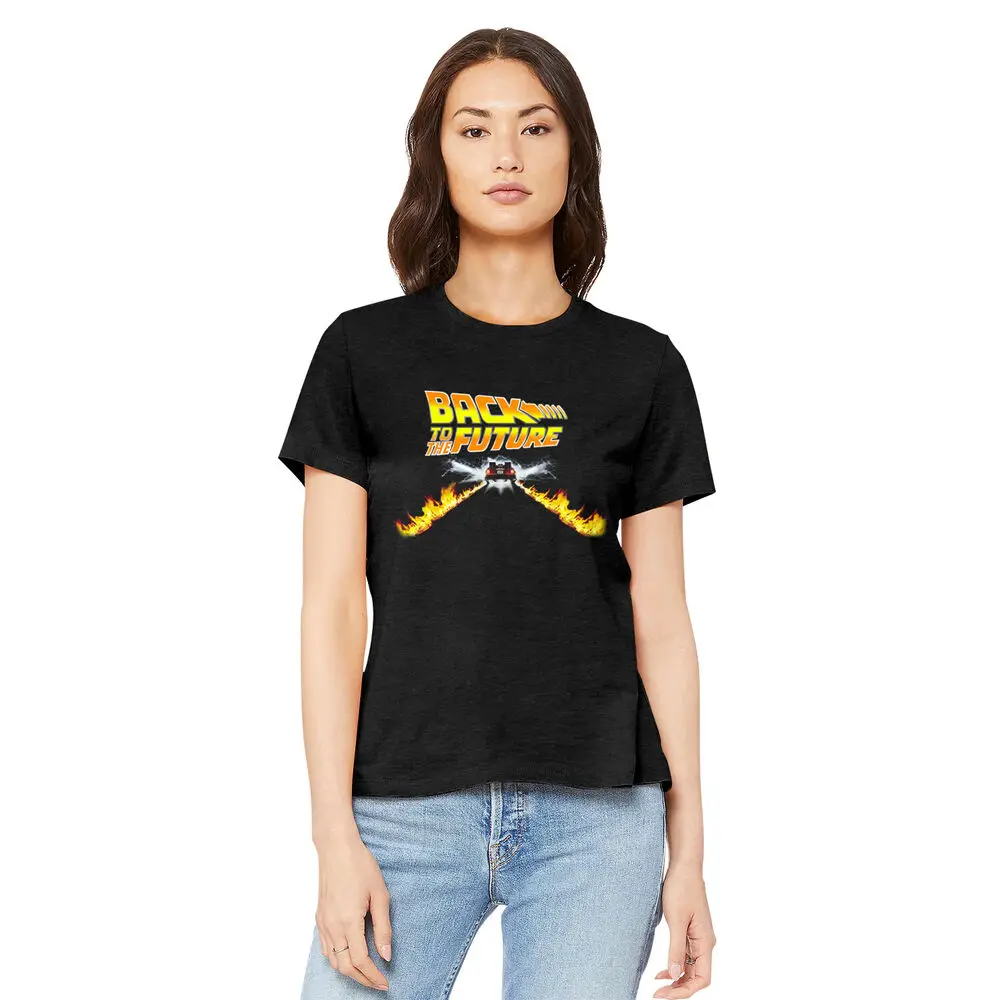 Back to the Future Flaming  Car Women's T Shirt McFly Sci-Fi Movie Merch