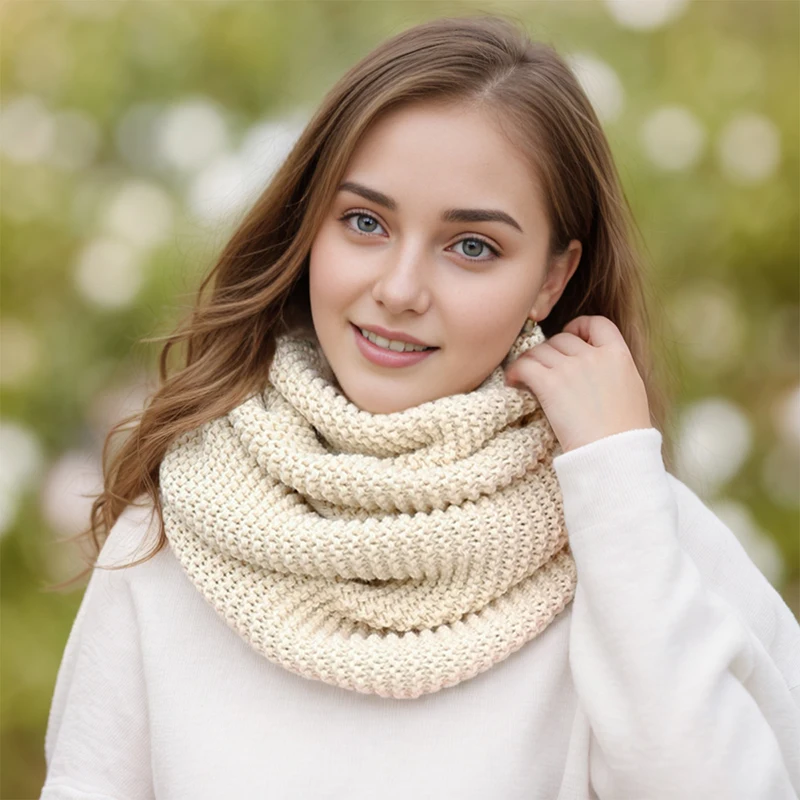 Fashion Soild Color Knitted Cotton Ring Scarf Women Winter Circle Loop Scarf Vintage Thick Scarves Autumn Winter Warmer Neck