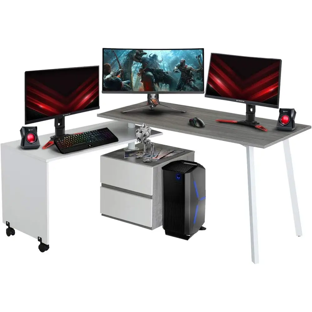 

Премиальный L-образный игровой стол черного цвета: идеально подходит для установки нескольких мониторов и улучшенного игрового процесса