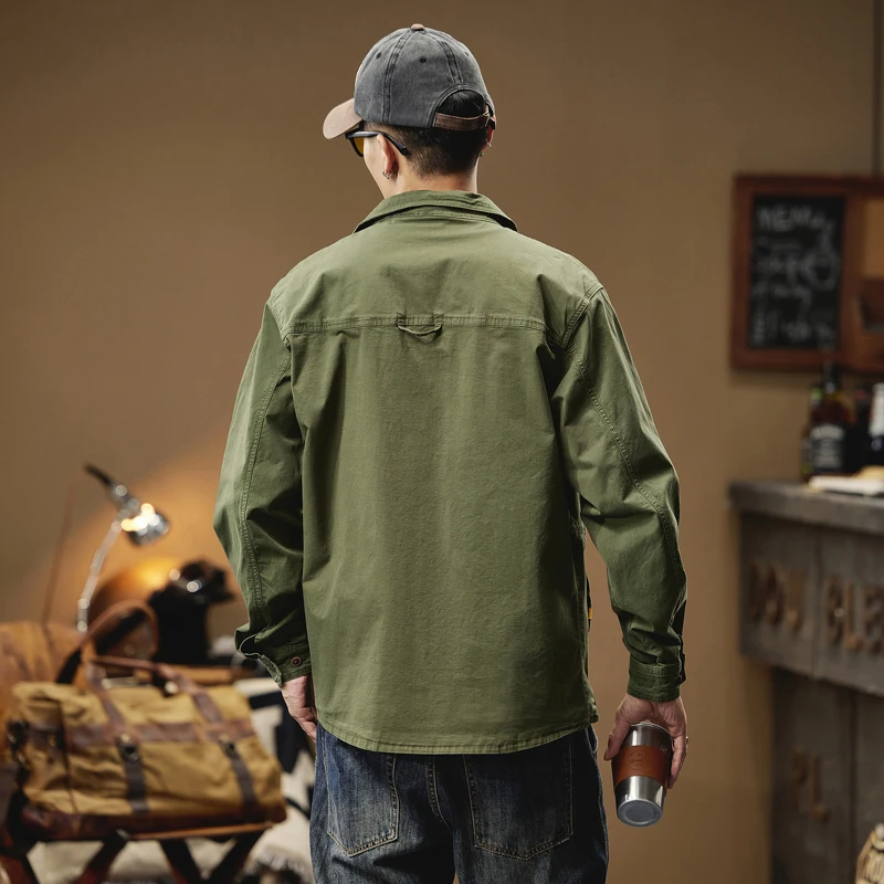 Cargo Shirt For Men Long Sleeve Casual Cotton Shirts High Quality Camisa Militar Overshirt Brand Clothing Black Blouses BL829