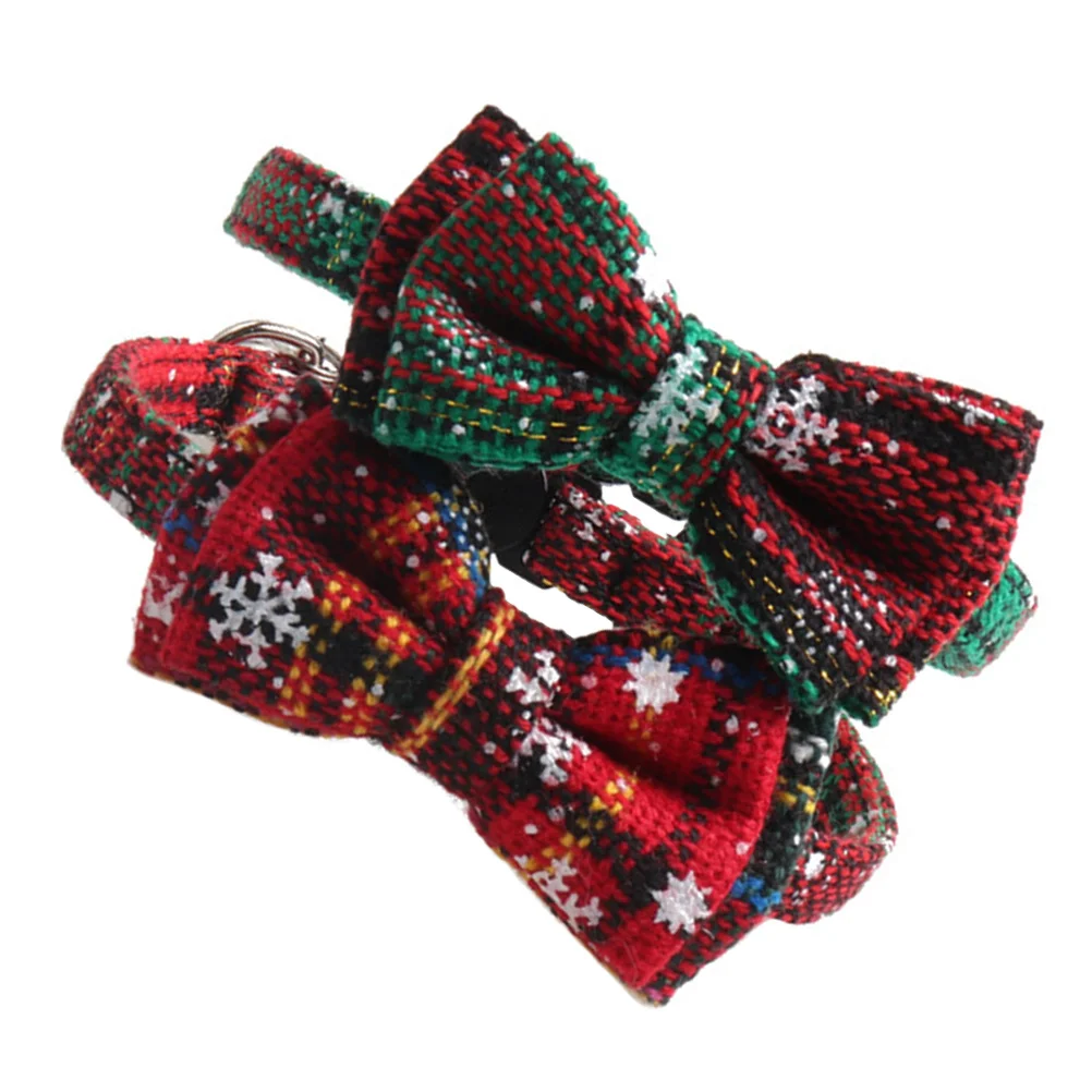 

2Pcs Christmas Pet Collar Set Adjustable Bow Knot Cat Dog Necklace Lovely Holiday Pet Accessories Cat Necklace