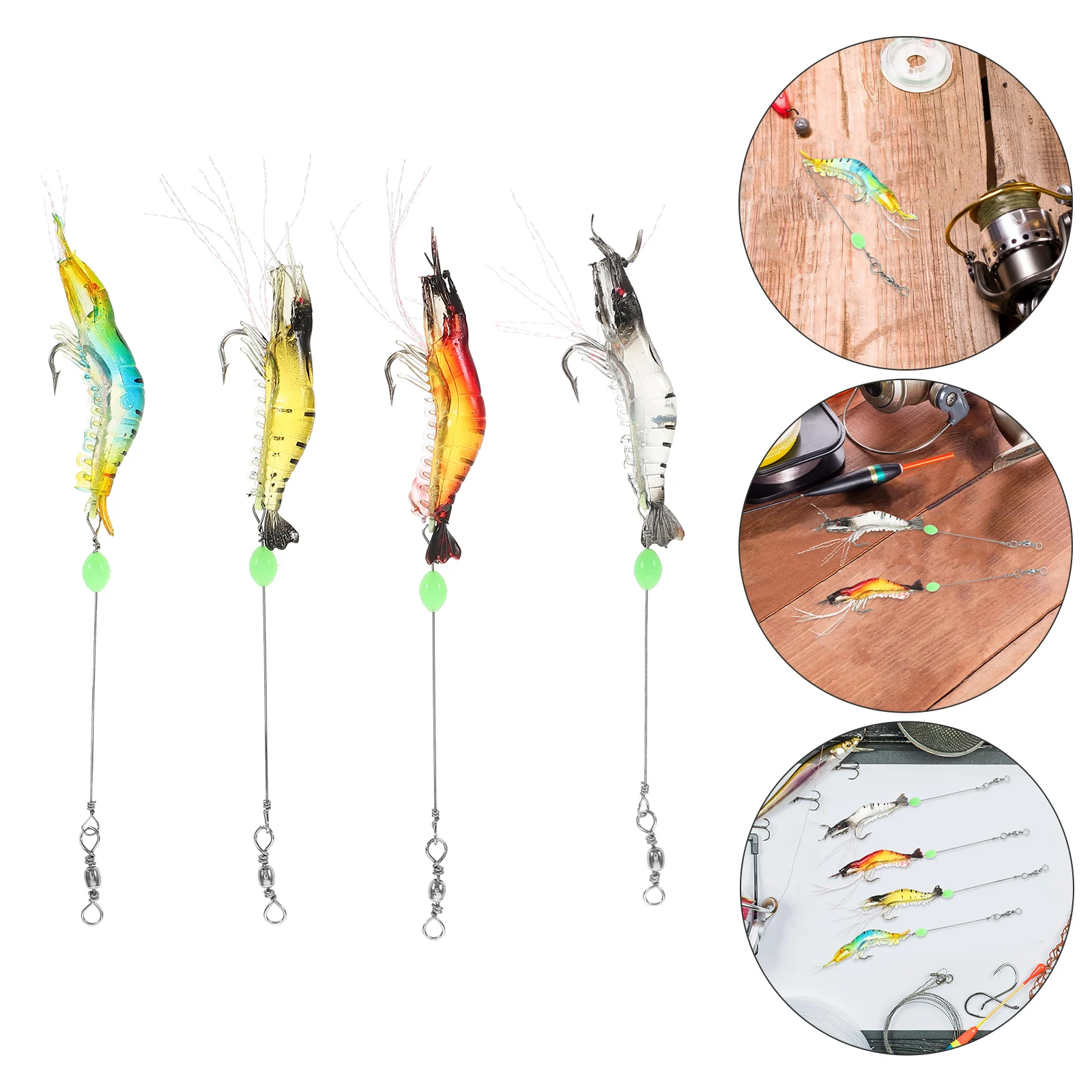 

4 Pcs Glow In The Dark Fishing Bait Set Realistic Freshwater Fishing Tackle Salmon Silicone Dark Bait Fish Set Hook
