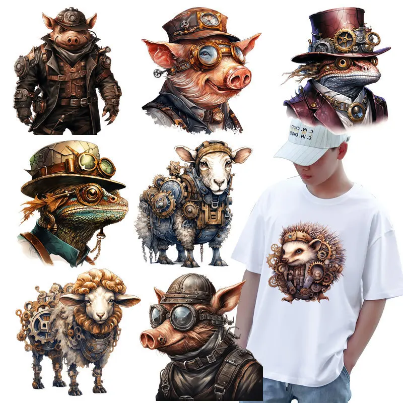 

Mechanical animals hedgehogs, leopards, owls Heat Transfer Iron Patches For Clothing Stickers Diy Accessory Clothes Stickers