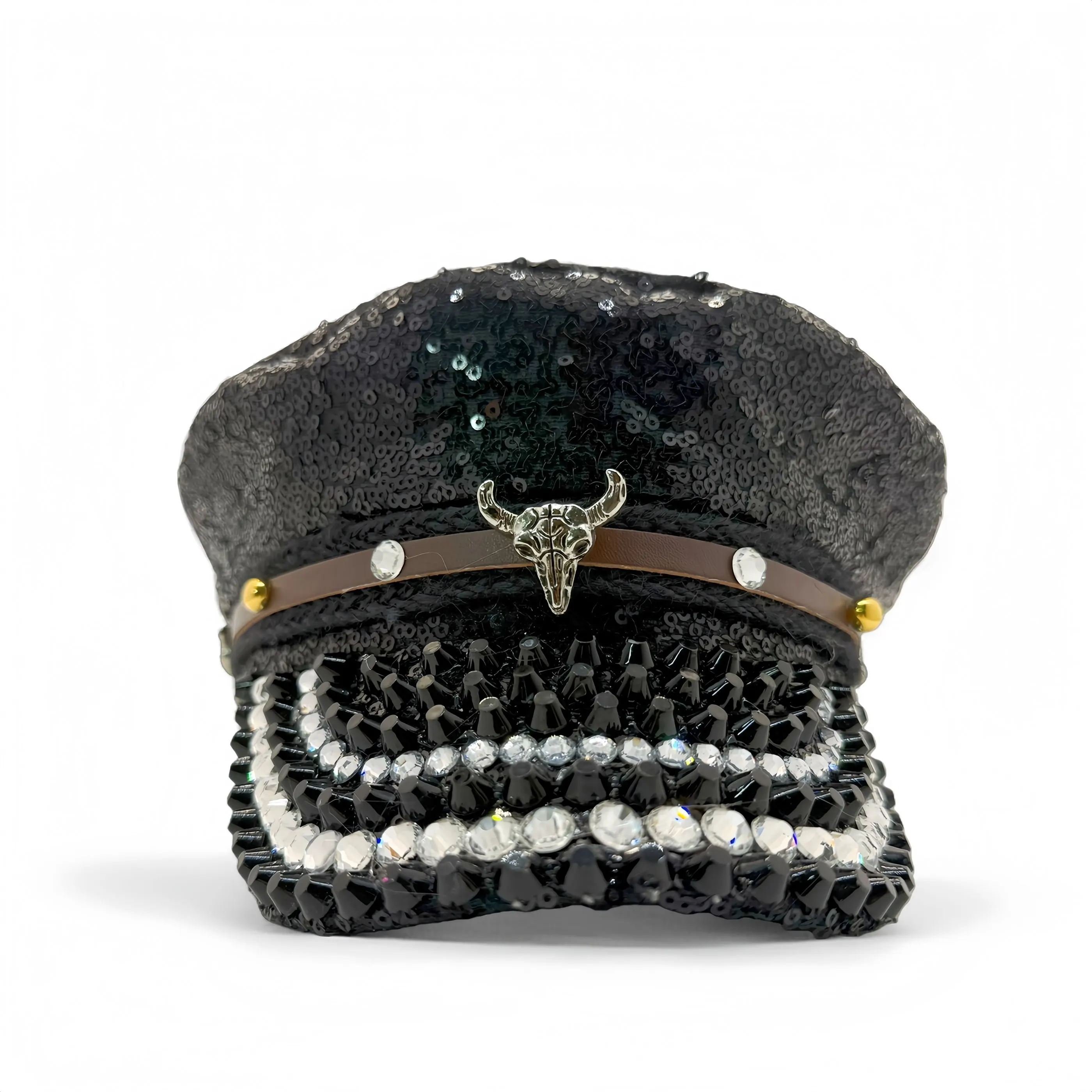 Steampunk Captain Hat Rhinestone for Music Festival, Halloween, Disco, Burning Man, Vintage Military Cap for Men & Women
