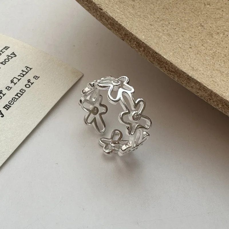 [Cciris.Com] S925 Silver Floral Ring Nickel Free Lead Safe Hypoallergenic Minimalist Wholesale Stacking Jewelry for Women