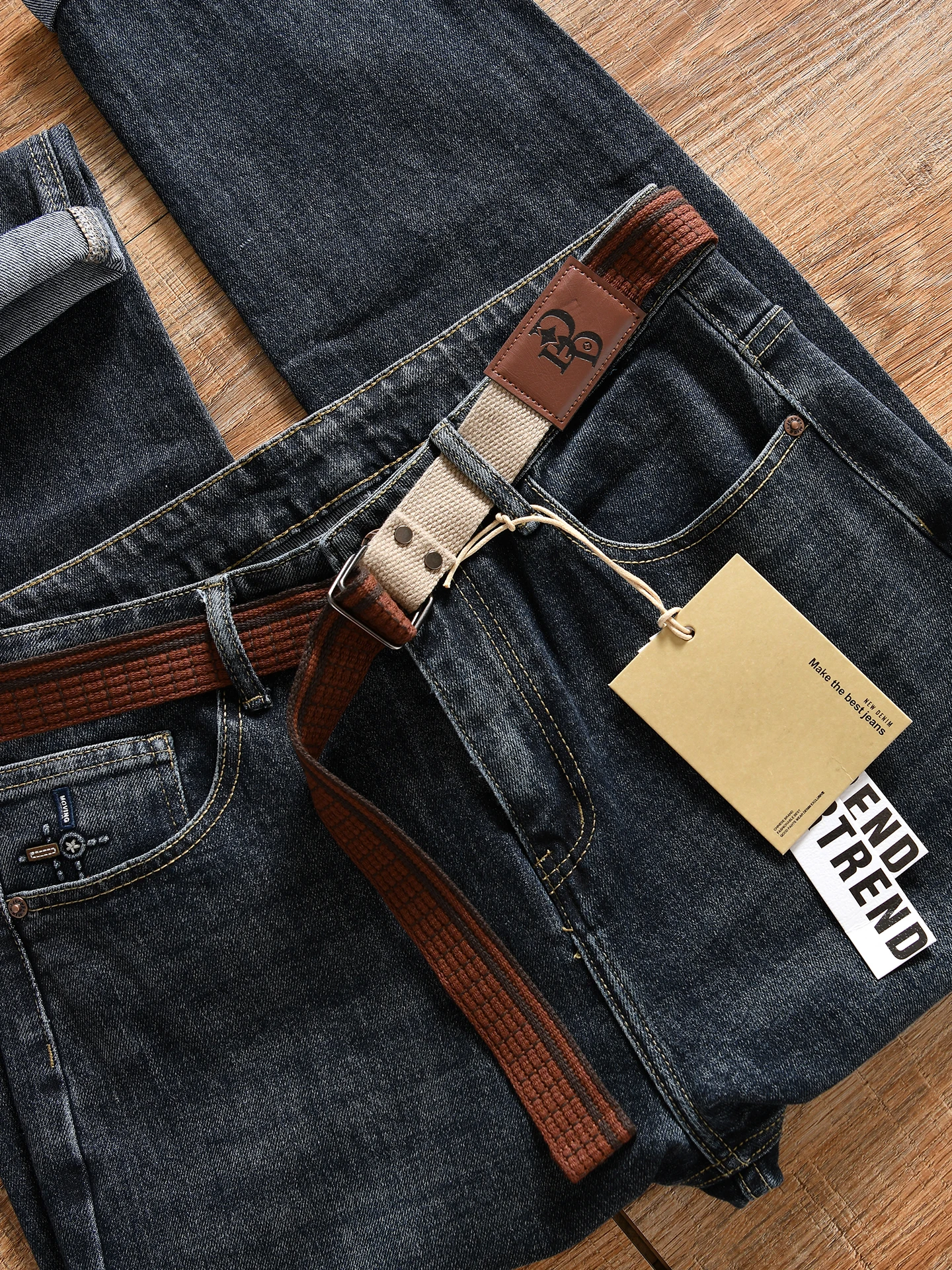 Soft Washed Vintage Men's Casual Straight Leg Jeans Autumn Fashionable All-Match Cotton Stretch Denim Comfortable Breathable
