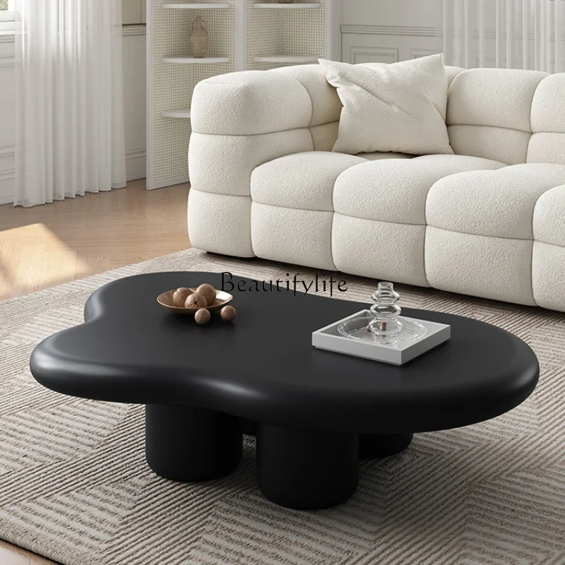 

Cream wind cloud coffee table living room French light luxury wabi sabi round black coffee table