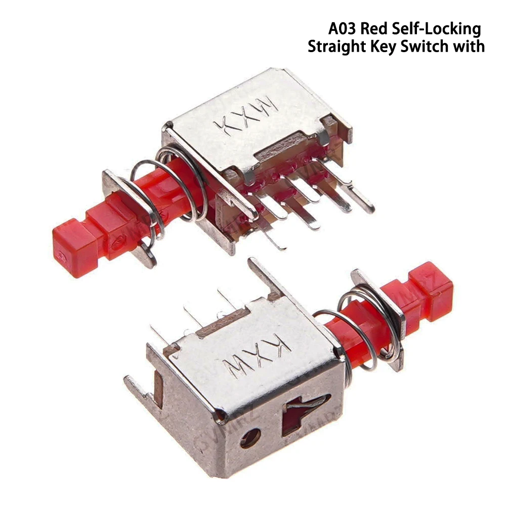 10PCS A03 6pins self-locking Yellow Green Black White Red Purple Grey Cap 6P PS-22F03 Directly key switch Red Self-Locking 2