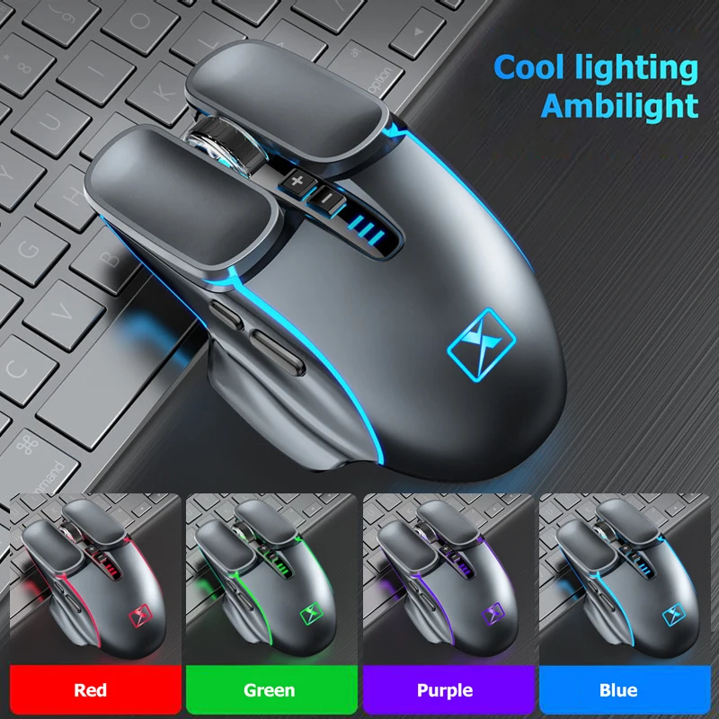 Mysz do gier M215 Bezprzewodowa mysz akumulatorowa 2400 DPI Ergonomiczna biała/szara 6-klawiszowa mysz LED RGB do laptopa