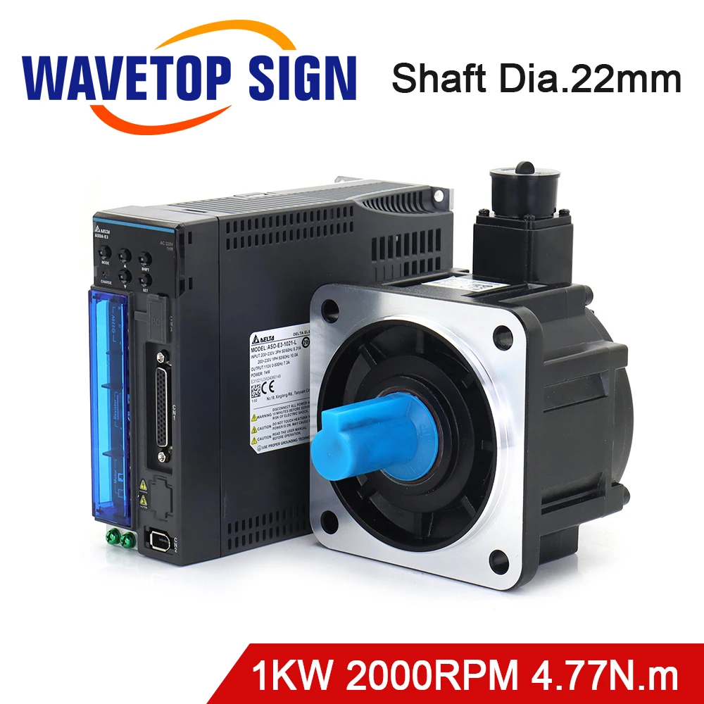 WaveTopSign Delta E3 1KW AC Servo Motor Kits 4.77N.m 2000RPM ASD-E3-1021-L + ECM-E3M-E21310RSE / SSE For CNC Machine