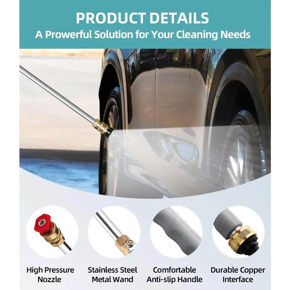 Jet Nozzle High Pressure Hose Nozzle for Garden Hose with 3 Different Nozzles & Hose Quick Connectors, Power Washer Wand