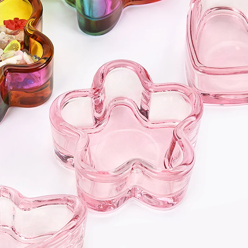 1Pcs Rainbow Crystal Clear Glass Liquid Dish Dappen Dish Glass Cup With Lid Bowl For Acrylic Powder Monomer Nail Art Tool