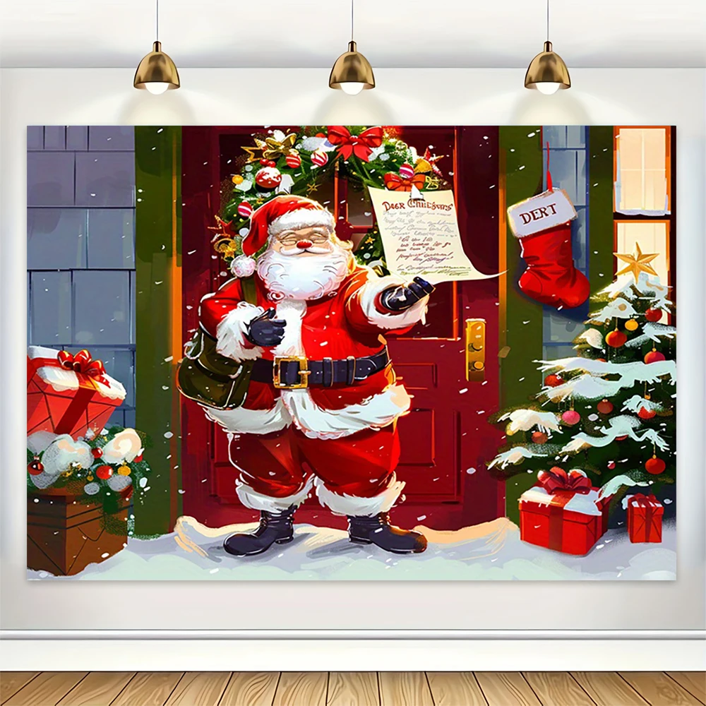 Christmas Backdrop For Photography Santa Claus Fireplace Vinyl Photo Background Xmas Party Supplies Home Wall Decor Banner