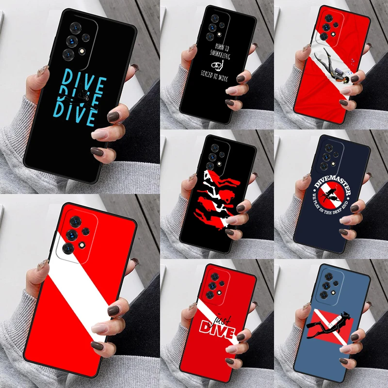 Dive Scuba Diver Shark Diving Flag Phone Case For Samsung Galaxy S23 S21 S20 FE S24 S22 Ultra Note20 S10 S9 Plus A40 A52 A13 A53