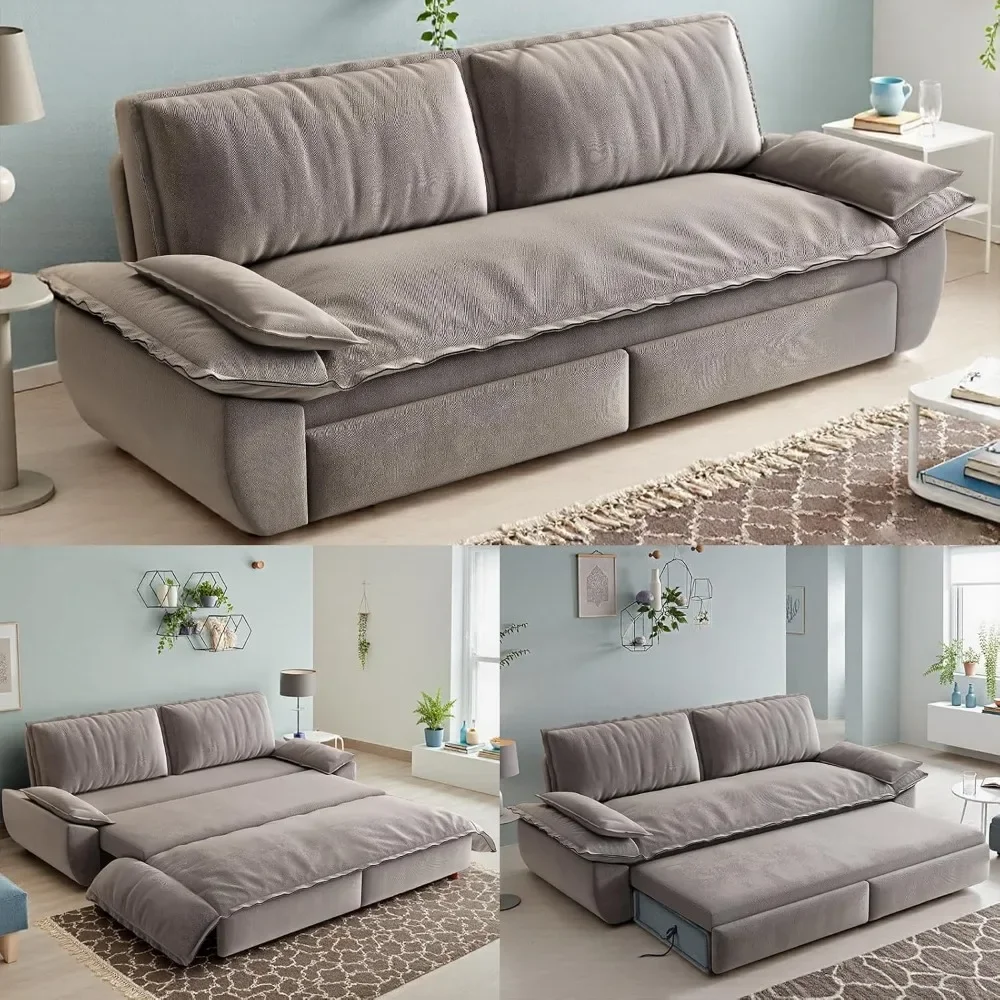 

73.2-Inch Queen Size Convertible Sleeper Sofa Bed, 3-in-1 Pull-Out Futon Loveseat, Velvet Futon Couch with 2 Soft Pillows
