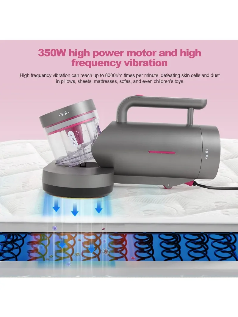 Mattress Vacuum Cleaner，15KPa Strong Suction，Low Noise，350W Handheld VacuumClean Up Bed, Pillows, Cloth Sofas, Carpets（Grey）