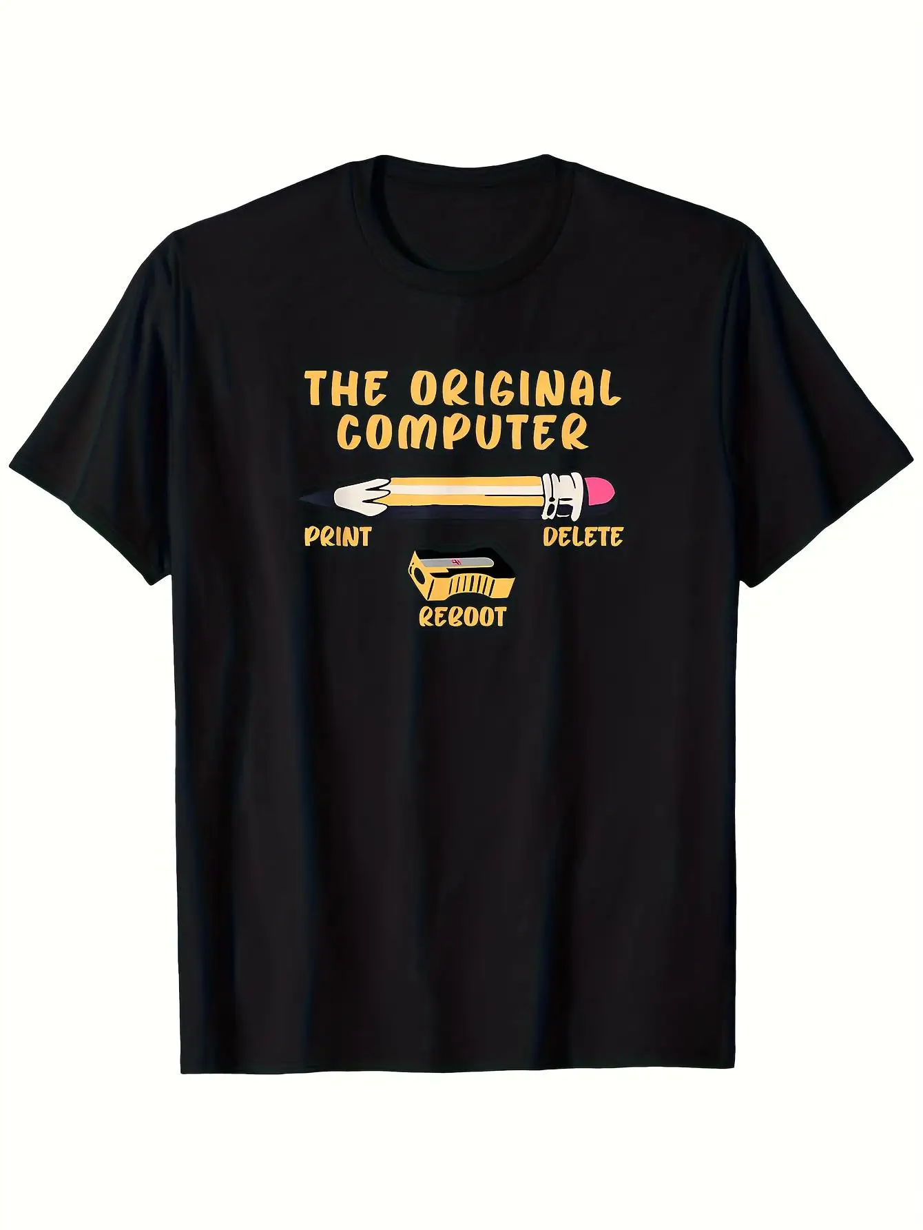 Men'  Women' Computer Humor T-Shirt - Funny IT Tech Gift with Delete  Reset Pencil Design, Unisex Crew Neck Short Sleeve Shirt Suitable for IT Professionals, Summer Casual Wear,  Tech Apparel