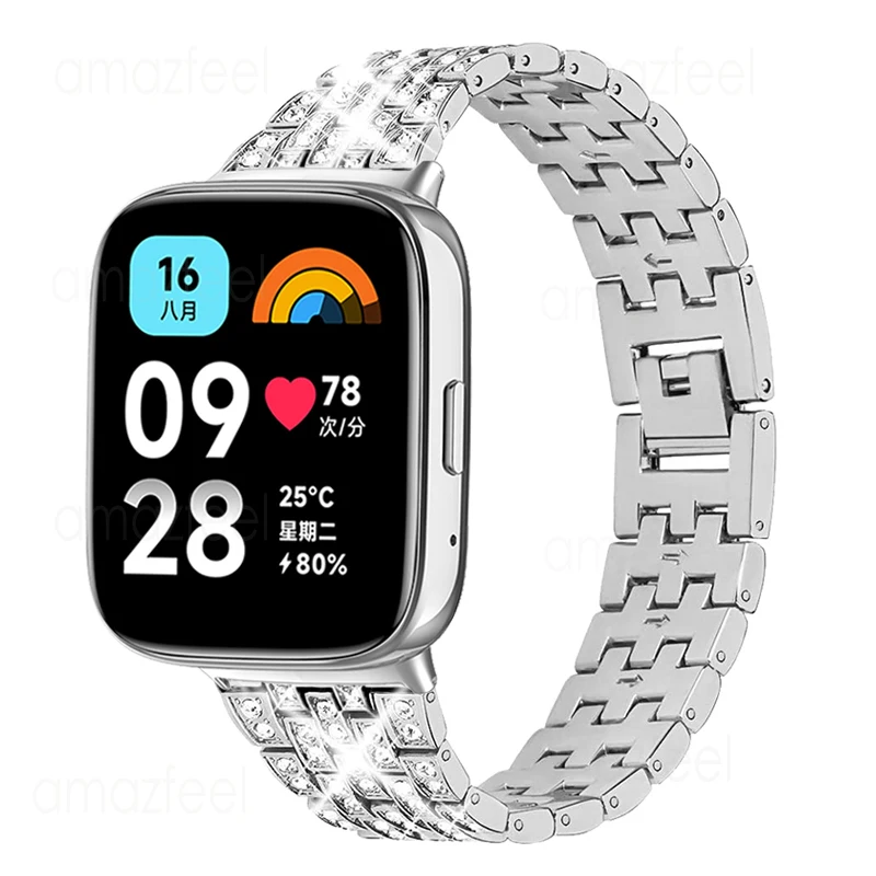 For Redmi Watch 3 Active Diamond Metal strap for Xiaomi redmi watch 3 active Watchband for redmi 3 active Replacement Bracelets