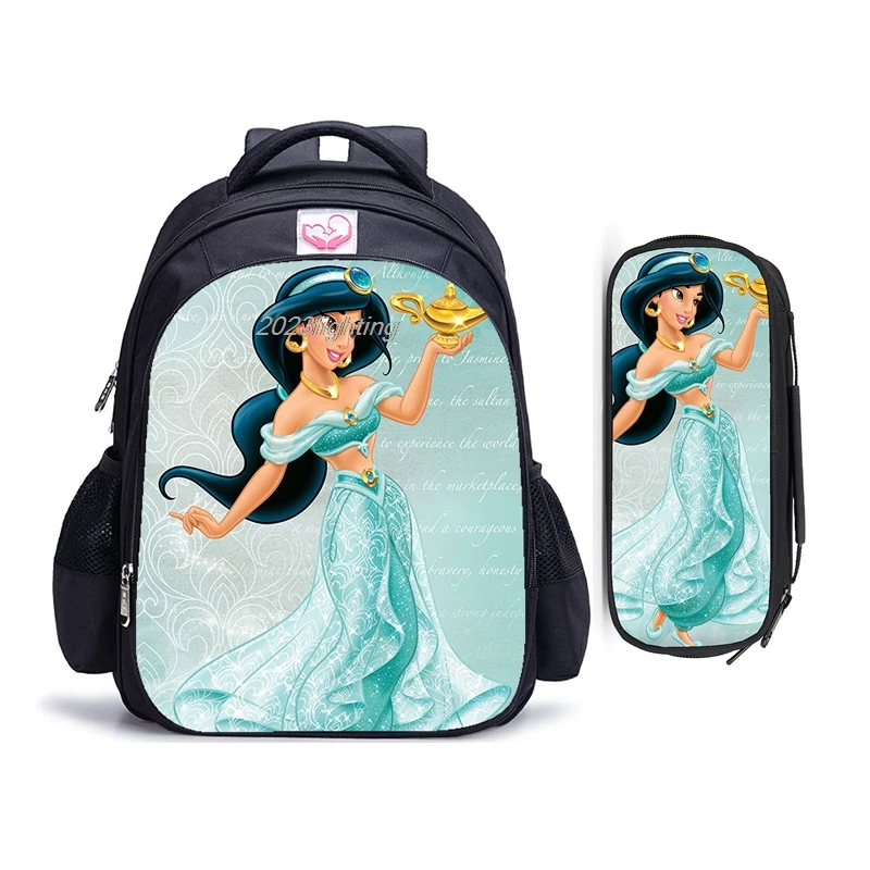 Cartoon Princess Aladdin School Bags para crianças, mochila ortopédica para crianças, meninos e meninas, 16"