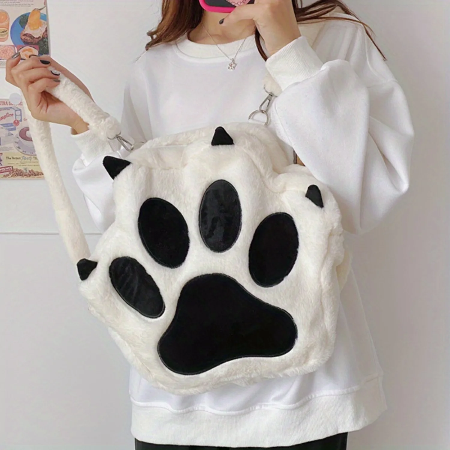 Cute Cat Claw Plush Backpack, Anime Schoolbag, Kawaii Fluffy Crossbody Bag - Adorable & Stylish for Women!