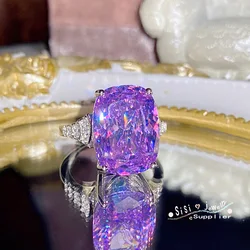 New Fat Square Purple Personalized Design High Carbon Zircon Ring for Women's Luxury Ball Party Jewelry Adjustable Size