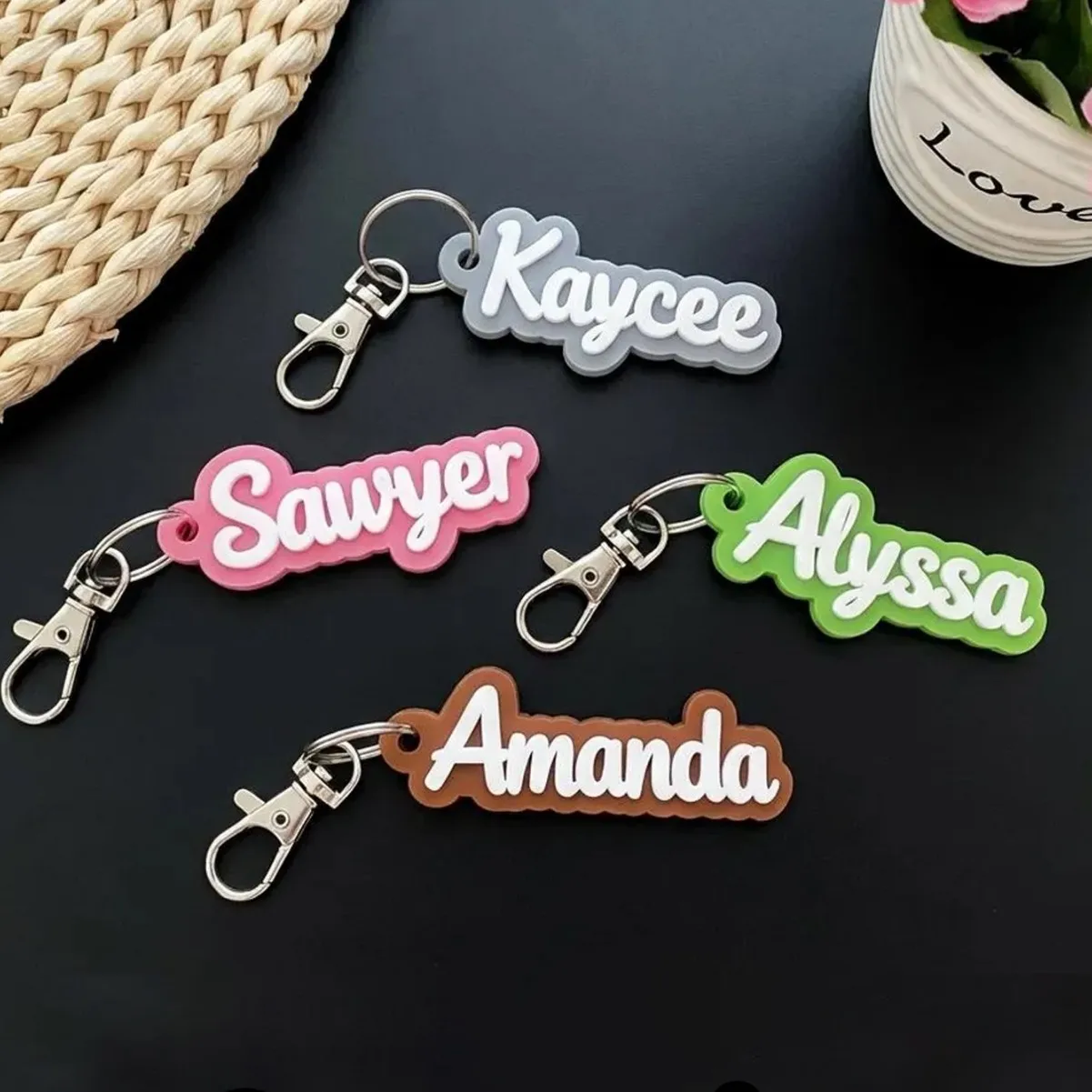 Custom Name Acrylic Keychain Personalized Letter Key Ring for Bag Pendant Customizable Text Key Holder Kids School Bag Charm