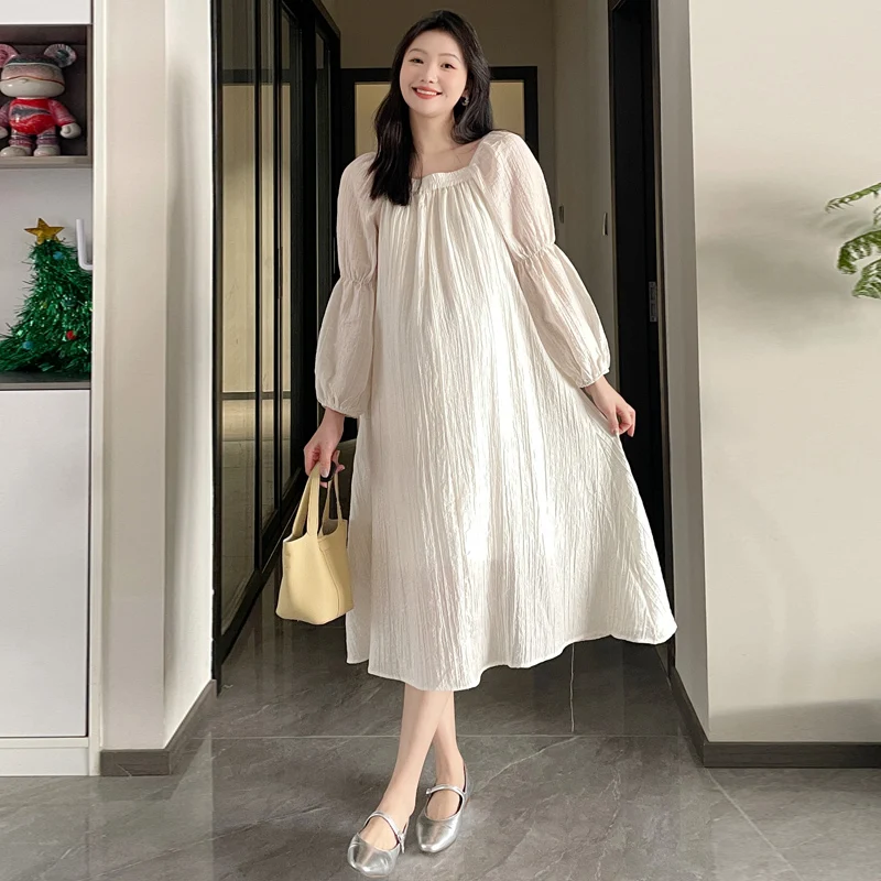 

2024 Spring Korean Fashion Maternity Party Dresses Elegant Sweet Lovely A Line Loose Clothes for Pregnant Women Young Pregnancy