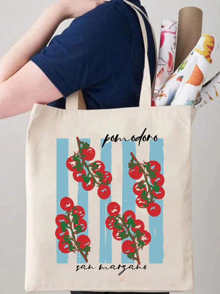 

Vintage Women's Pomodoro Pattern Canvas Tote Bag Reusable Shopping Shoulder Bag for Daily Commute And Travel