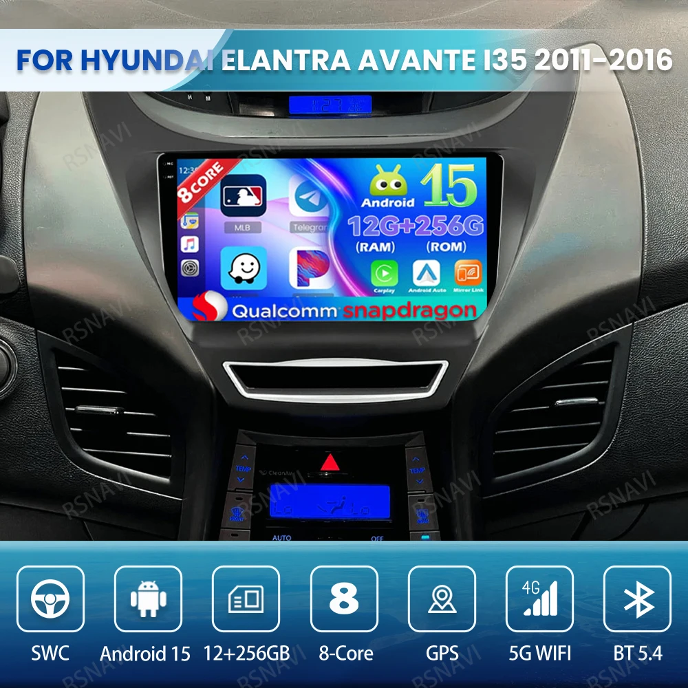 

Android 15 Car Radio For Hyundai Elantra Avante I35 2011-2016 Navigation DVD GPS Head Unit DSP Qualcomm QLED 4G LTE Stereo BT