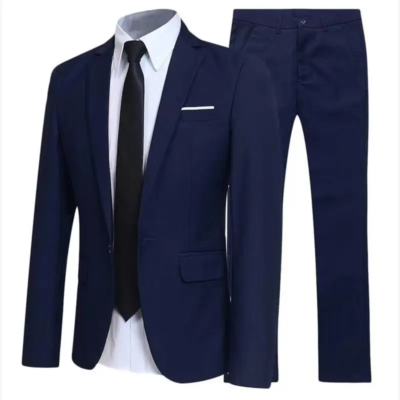 

Men's Casual Busin Suit Two-Piece Wedding omsmen Formal Wear Cotton Stand Fit Youthful Trend Split Ba for Autumn