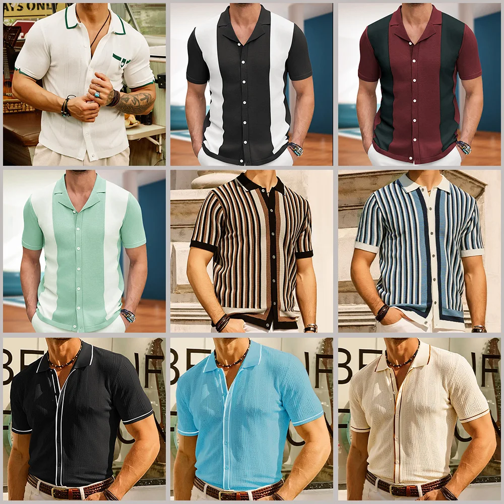 Mens Cool Silk Business Casual Knitted Polo Shirt Summer Fashion Soft Comfortable Short-Sleeved T-Shirt Men'S Clothing 2025 New