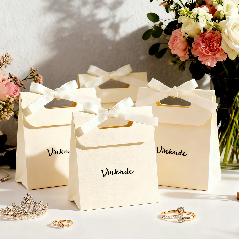 حقيبة هدايا مخصصة بيج رفرف القوس الشريط ليتشي نمط أكياس تغليف الورق تخصيص شعار مجوهرات العطور كيس العناية بالبشرة #5